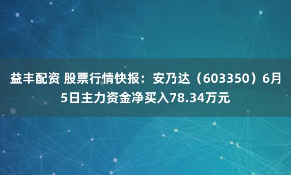 益丰配资 股票行情快报：安乃达（603350）6月5日主力资金净买入78.34万元