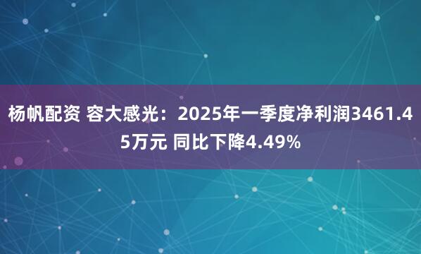 杨帆配资 容大感光：2025年一季度净利润3461.45万元 同比下降4.49%
